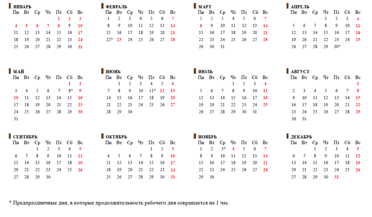 Производственный календарь при шестидневной рабочей неделе на 2021 год